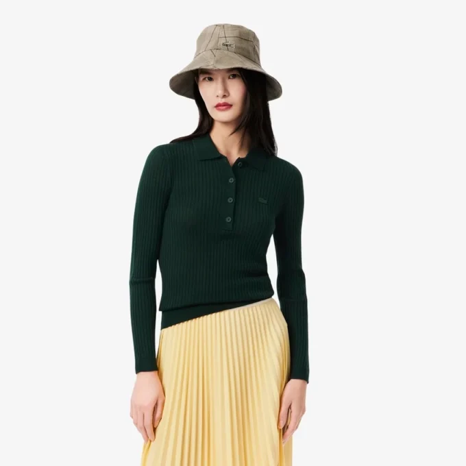 Damen-Pullover aus Wolljersey mit Poloshirt-Kragen