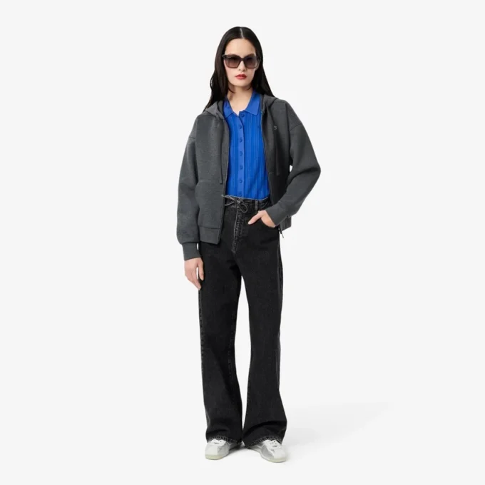Damen-Pullover mit geripptem Strick und Poloshirt-Kragen