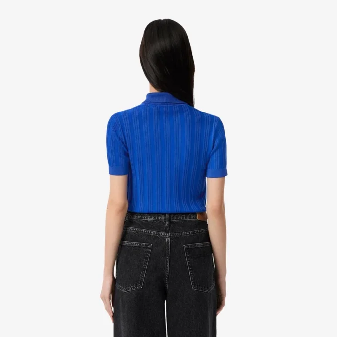 Damen-Pullover mit geripptem Strick und Poloshirt-Kragen