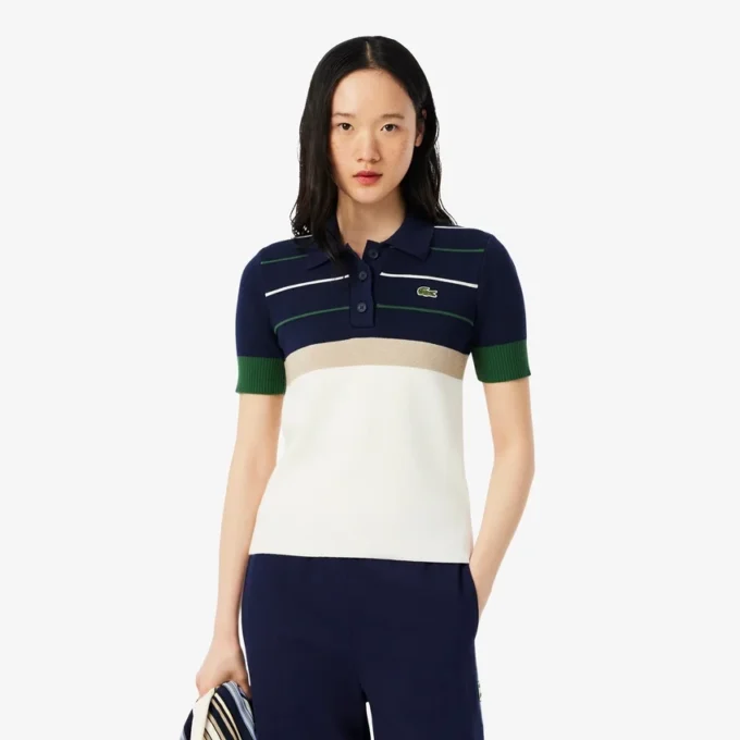 Damen-Pullover mit gestreiftem Poloshirt-Kragen, hergestellt in Frankreich