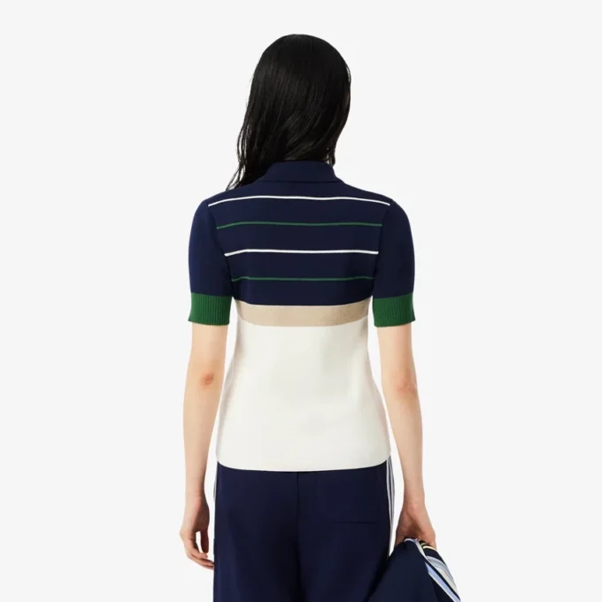 Damen-Pullover mit gestreiftem Poloshirt-Kragen, hergestellt in Frankreich