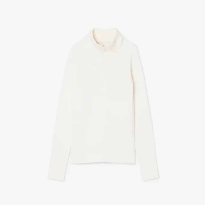 Damen-Pullover mit hohem Kragen aus 3D-Rippstrick