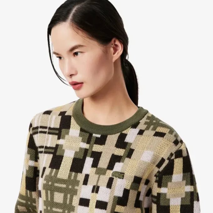 Damen-Pullover mit Rundhalsausschnitt und Grafikprint aus Wolle