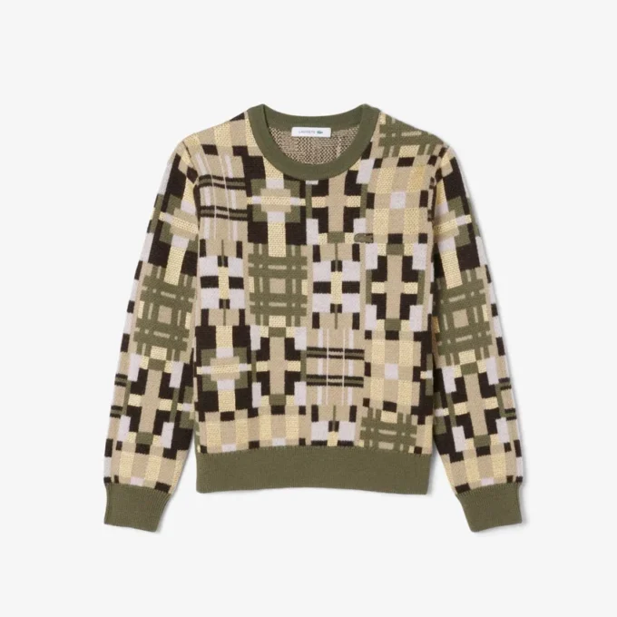 Damen-Pullover mit Rundhalsausschnitt und Grafikprint aus Wolle
