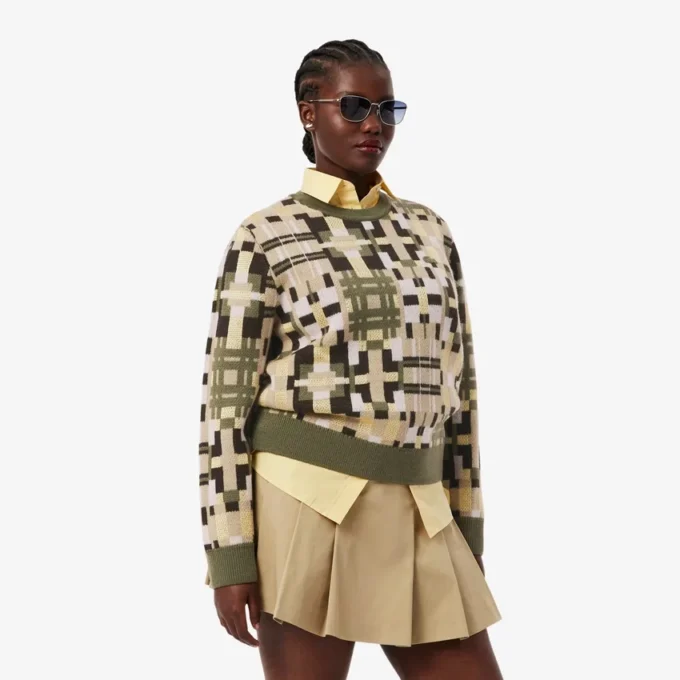 Damen-Pullover mit Rundhalsausschnitt und Grafikprint aus Wolle