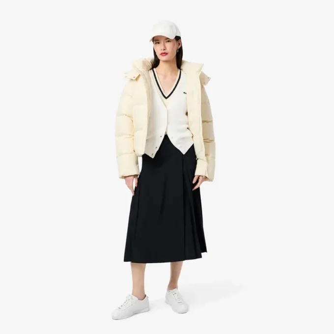 Damen-Strickjacke aus Baumwolle mit V-Ausschnitt und Moosmaschenmuster