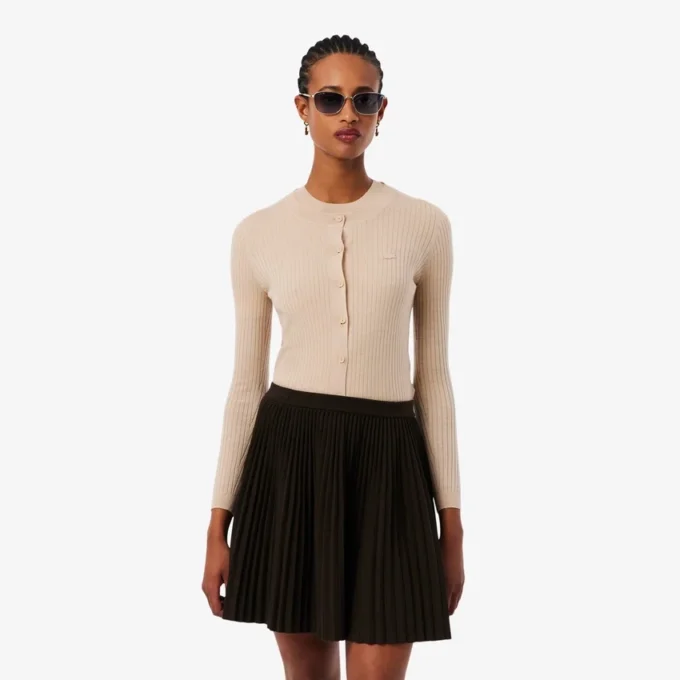 Damen-Strickjacke aus Merinowolle mit Rippstrick