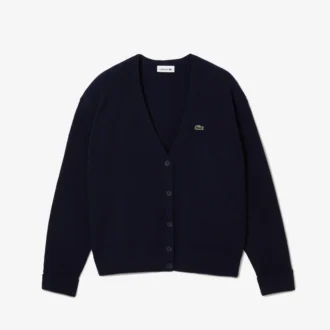 Damen-Strickjacke aus Wolle mit V-Ausschnitt und lockerer Passform