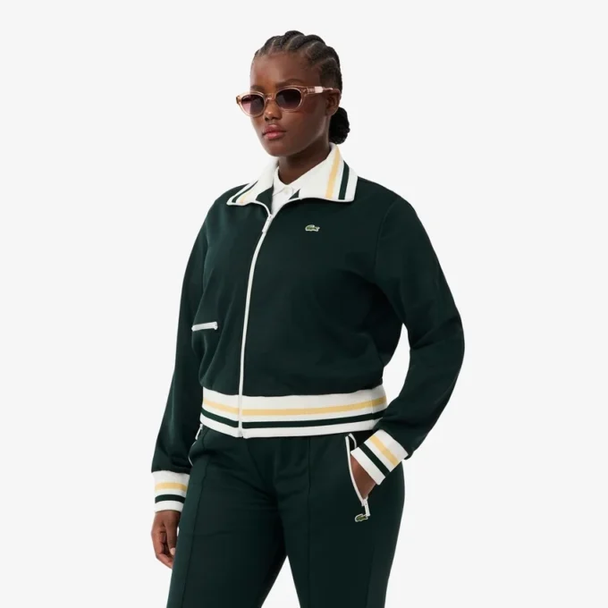 Damen-Sweatshirt mit Reißverschluss und Streifenakzenten