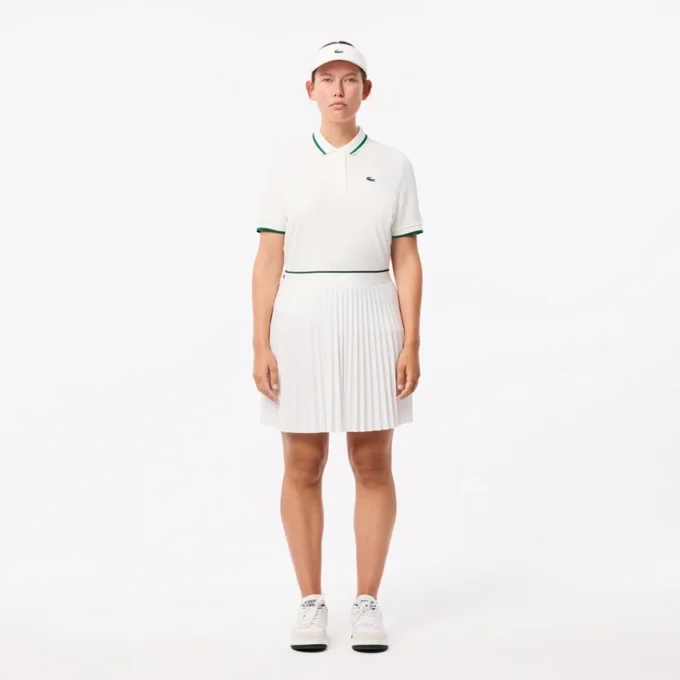 Damen-Tennis-Poloshirt mit UV-Schutz und gestreiftem Kragen