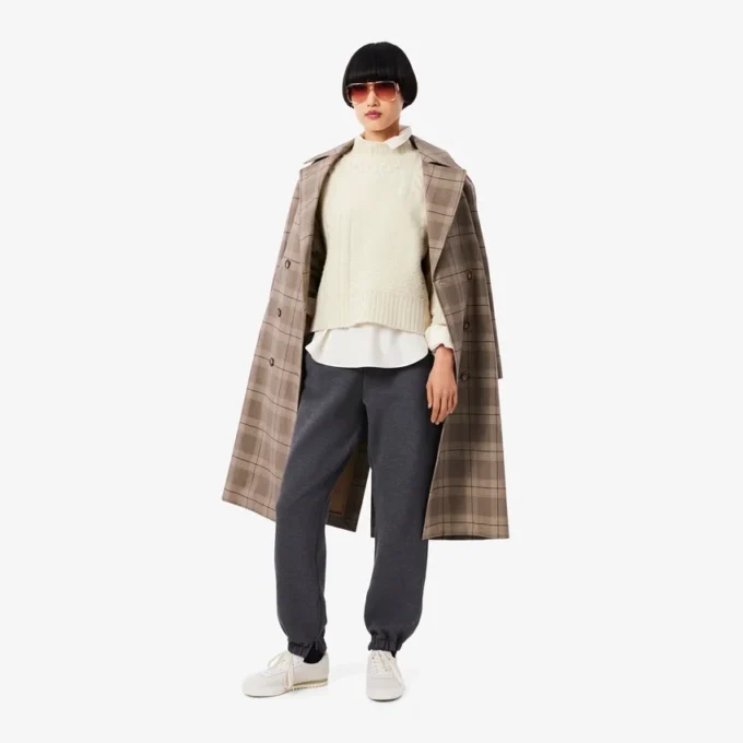 Damen-Wollpullover mit Patchwork-Effekt und hohem Kragen