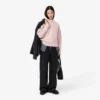 Damen-Wollpullover mit Patchwork-Effekt und hohem Kragen