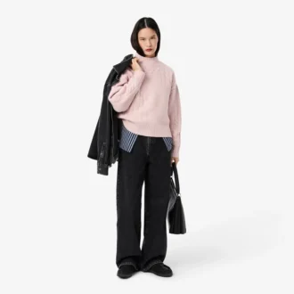 Damen-Wollpullover mit Patchwork-Effekt und hohem Kragen