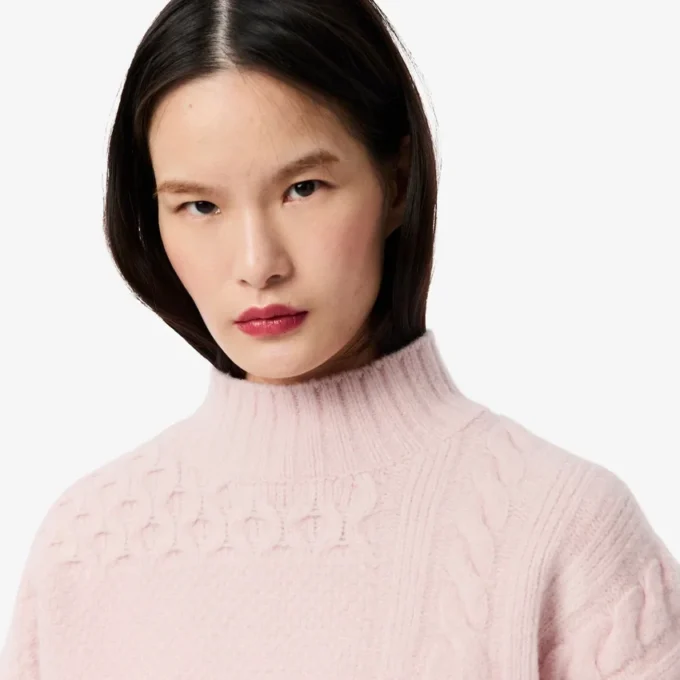 Damen-Wollpullover mit Patchwork-Effekt und hohem Kragen