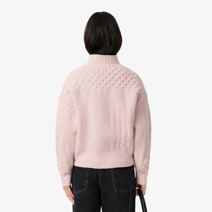 Damen-Wollpullover mit Patchwork-Effekt und hohem Kragen