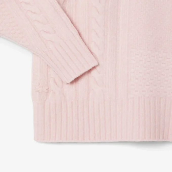 Damen-Wollpullover mit Patchwork-Effekt und hohem Kragen