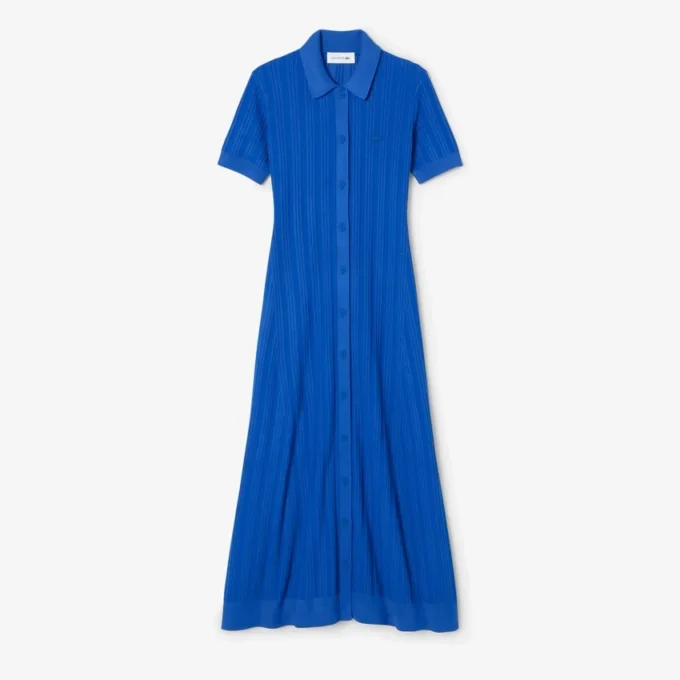 Damenkleid mit geripptem Strick und Poloshirt-Kragen