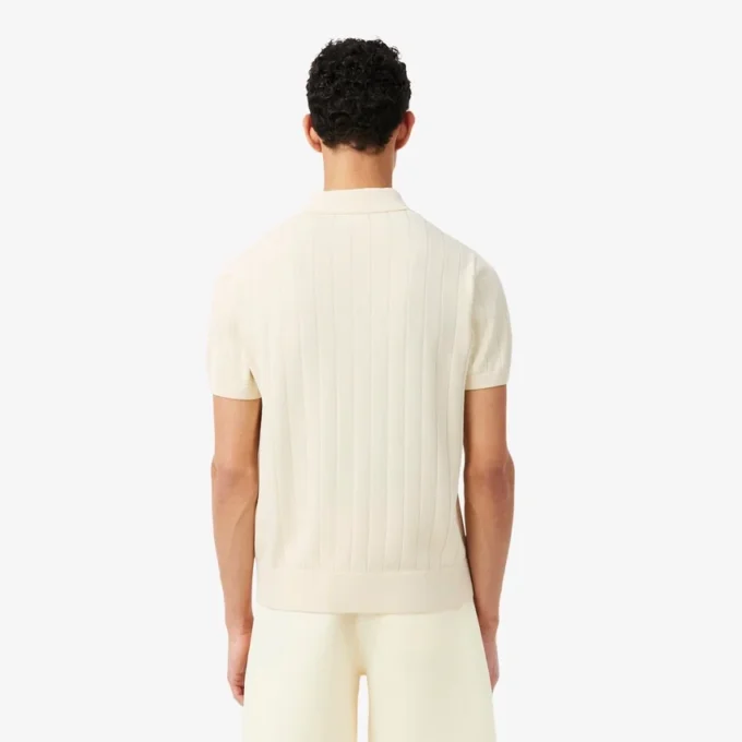 Fließender, gerippter Strickpullover mit Poloshirt-Kragen