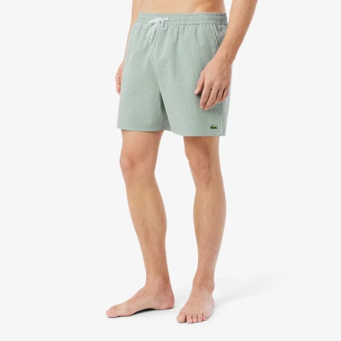 Gestreifte, strukturierte Retroshorts in mittlerer Länge für Herren