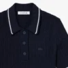 Gestreifter Pullover mit Zopfmuster und Poloshirt-Kragen