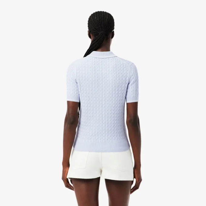 Gestreifter Pullover mit Zopfmuster und Poloshirt-Kragen