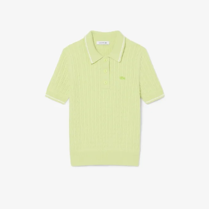 Gestreifter Pullover mit Zopfmuster und Poloshirt-Kragen