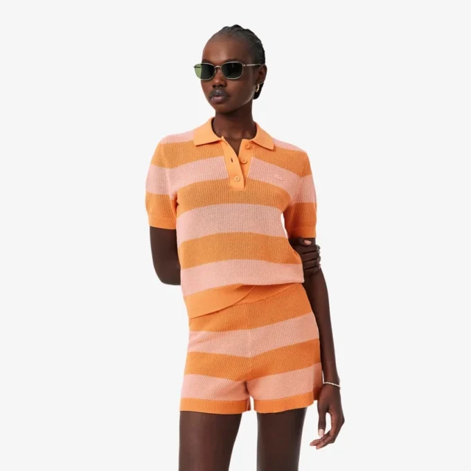 Gestreiftes Poloshirt aus Mesh-Strick