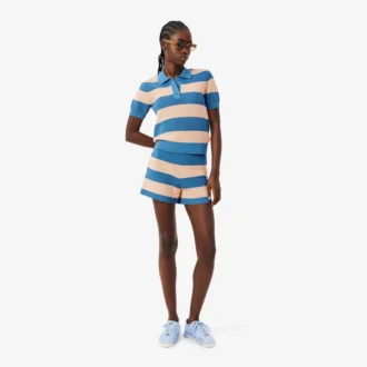 Gestreiftes Poloshirt aus Mesh-Strick