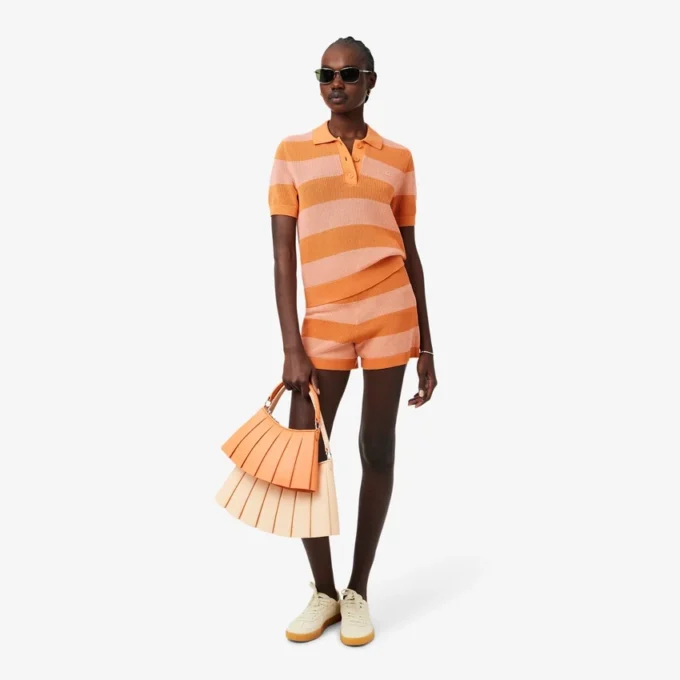 Gestreiftes Poloshirt aus Mesh-Strick