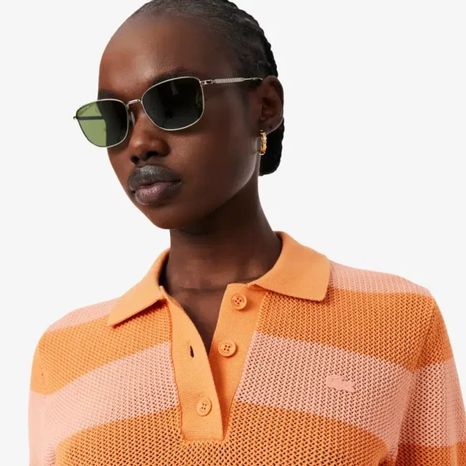 Gestreiftes Poloshirt aus Mesh-Strick