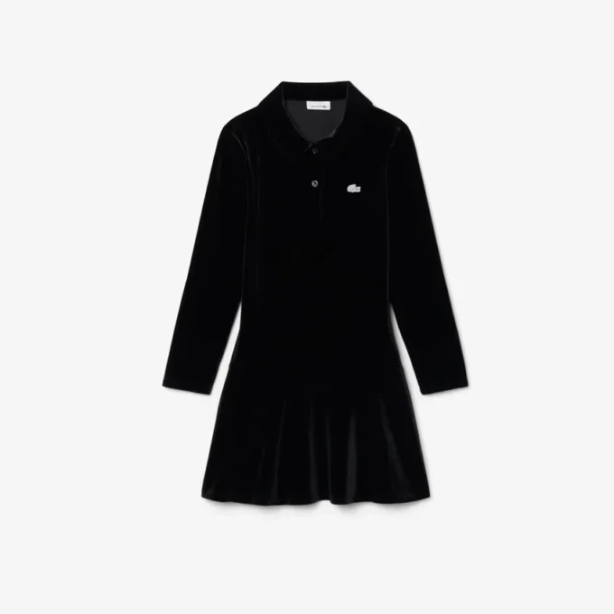 Glänzendes Stretch-Velours-Poloshirt für Mädchen