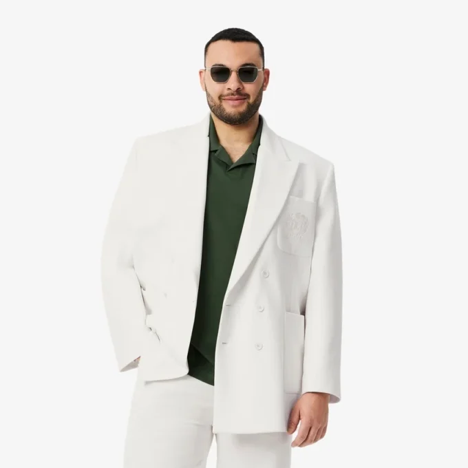 Herren-Blazer mit doppelter Knopfleiste und gesticktem Heritage-Emblem
