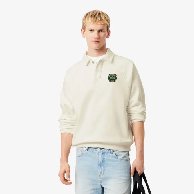 Herren-Fleece-Sweatshirt mit Polo-Kragen in lockerer Passform