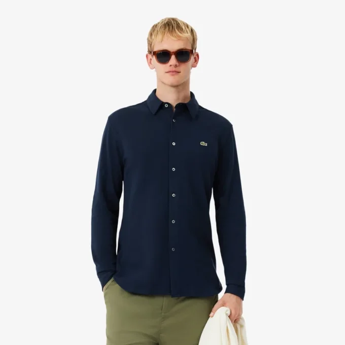 Herren-Hemd aus Baumwollpiqué in Slim Fit