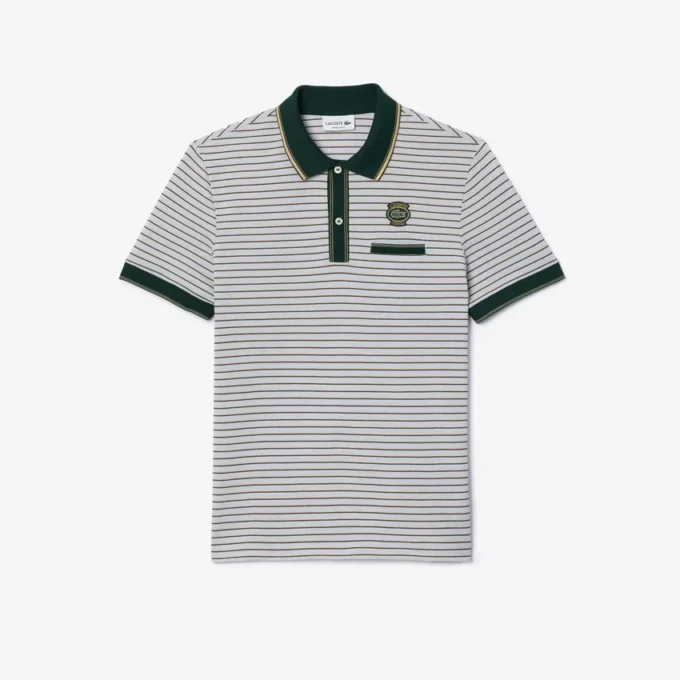 Herren-Poloshirt mit gerader Passform und Streifenmuster aus Mini-Piqué