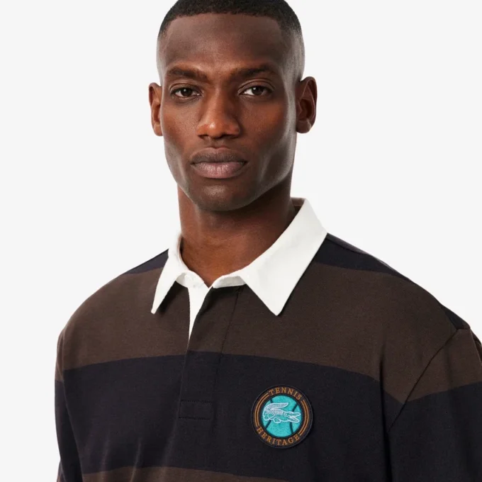 Herren-Poloshirt mit gestreiftem Muster und lockerer Passform
