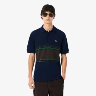 Herren-Poloshirt mit Streifen in klassischer Passform, hergestellt in Frankreich