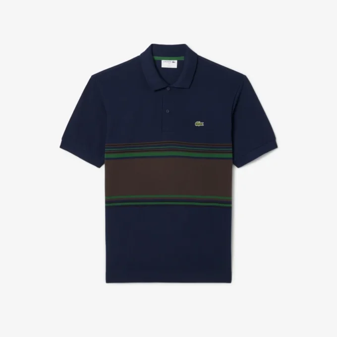 Herren-Poloshirt mit Streifen in klassischer Passform, hergestellt in Frankreich