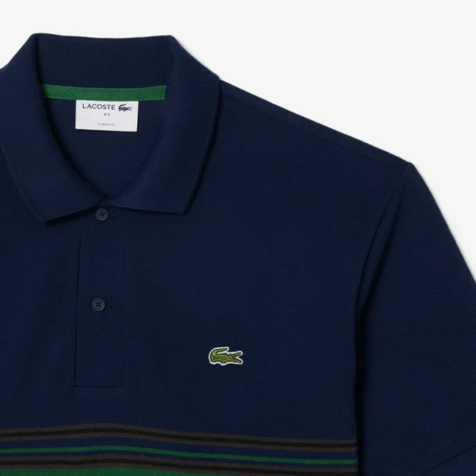 Herren-Poloshirt mit Streifen in klassischer Passform, hergestellt in Frankreich