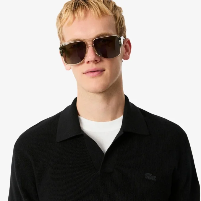 Herren-Pullover aus Baumwoll-Blend mit offenem Polokragen