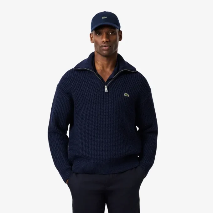 Herren-Pullover aus schwerer Wolle mit halbem Reißverschluss