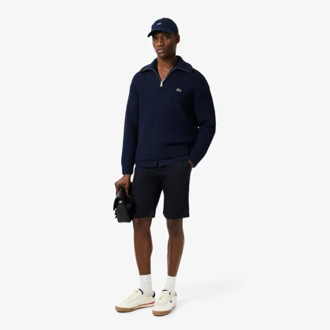 Herren-Pullover aus schwerer Wolle mit halbem Reißverschluss