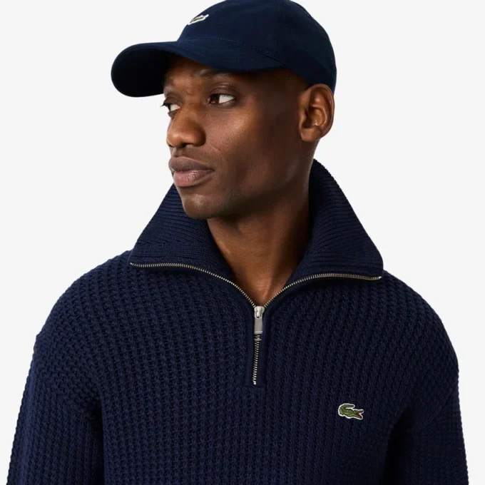 Herren-Pullover aus schwerer Wolle mit halbem Reißverschluss