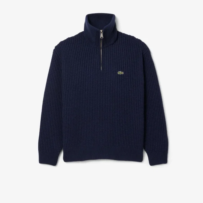 Herren-Pullover aus schwerer Wolle mit halbem Reißverschluss