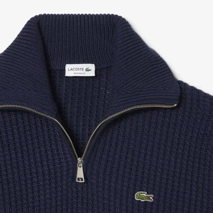 Herren-Pullover aus schwerer Wolle mit halbem Reißverschluss