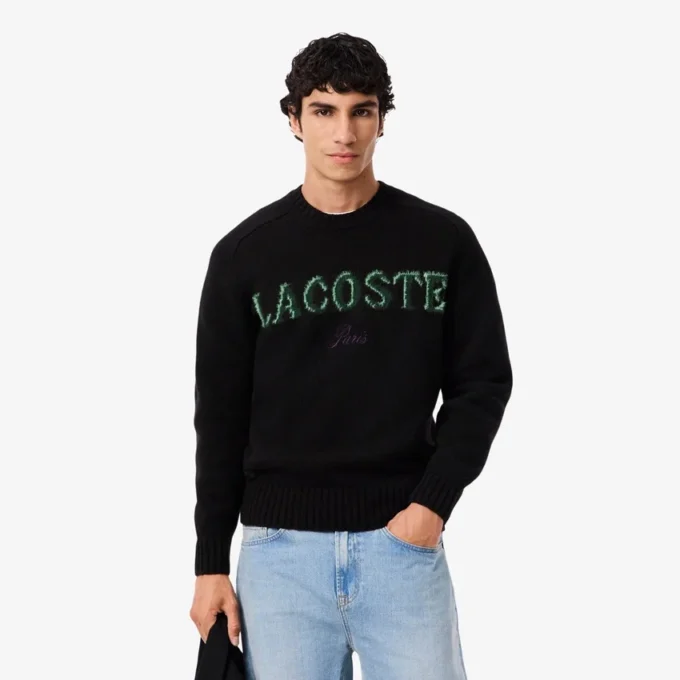 Herren-Pullover aus Wolle mit Intarsien-Logo