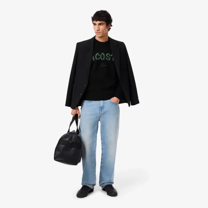 Herren-Pullover aus Wolle mit Intarsien-Logo