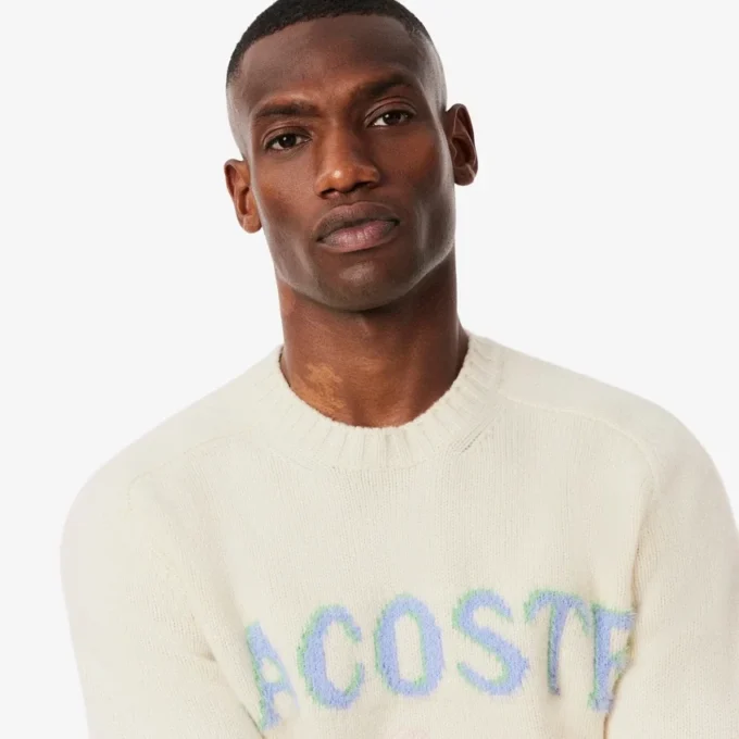 Herren-Pullover aus Wolle mit Intarsien-Logo