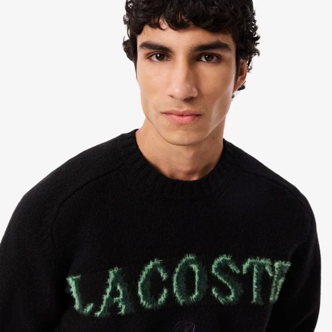 Herren-Pullover aus Wolle mit Intarsien-Logo