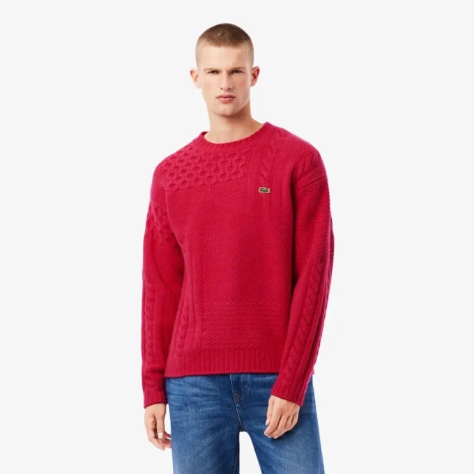 Herren-Pullover aus Wolle mit Patchwork-Effekt in lockerer Passform